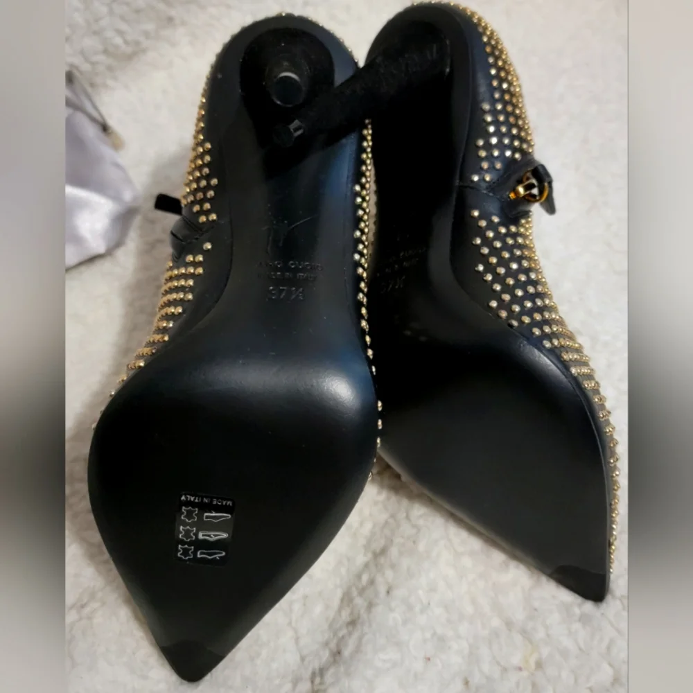 Giuseppe Zanotti  Gorgeous Black and Gold Studded Ankle boot heels 7 1/2 NWOT.